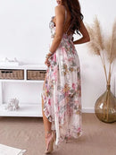 Floral Fairytale: Deep V-neck, backless floral dress for a touch of summery sweetness. Perfect for parties SUMMER