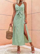 Women's long floral summer dresses, dress with a slit on the straps